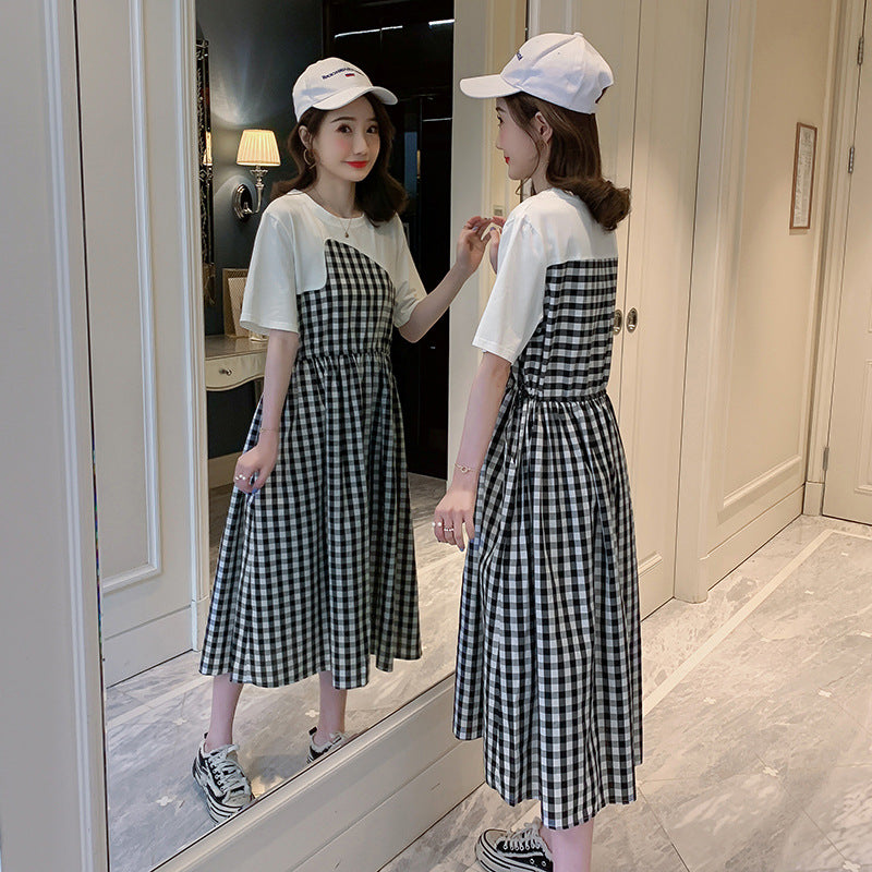 Plaid Patchwork Maternity Dress