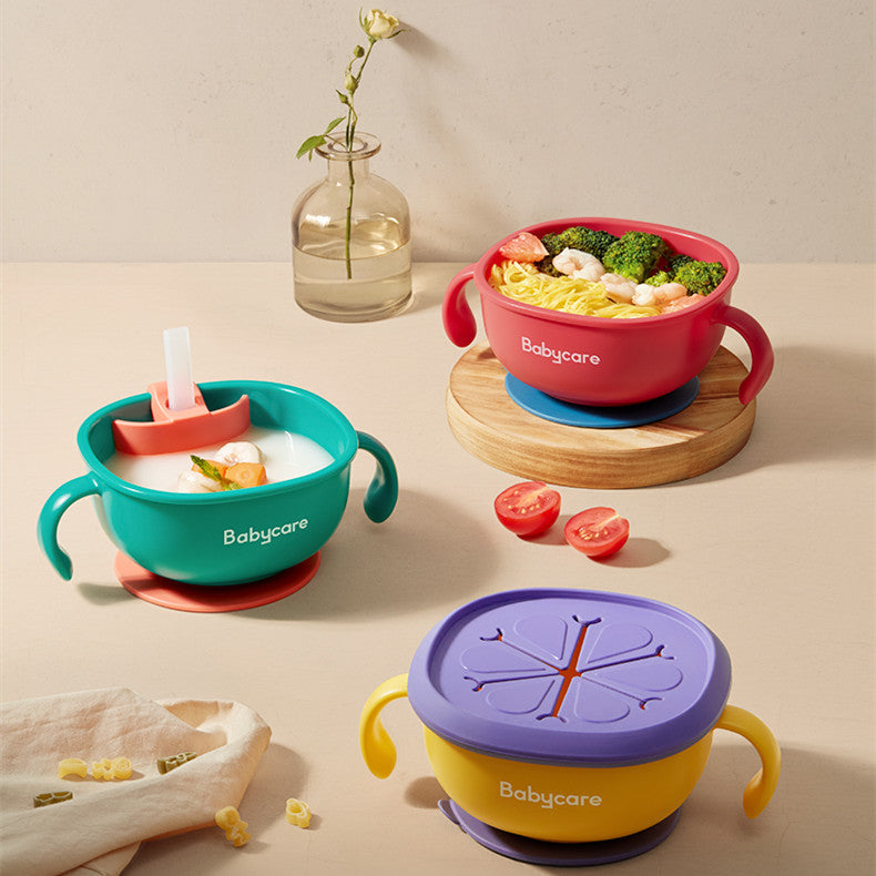 Baby Feeding 3 In 1 Suction Bowl Straw Snack Learning Tableware