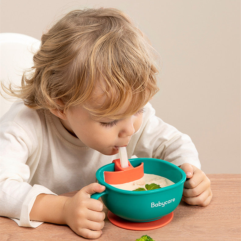Baby Feeding 3 In 1 Suction Bowl Straw Snack Learning Tableware