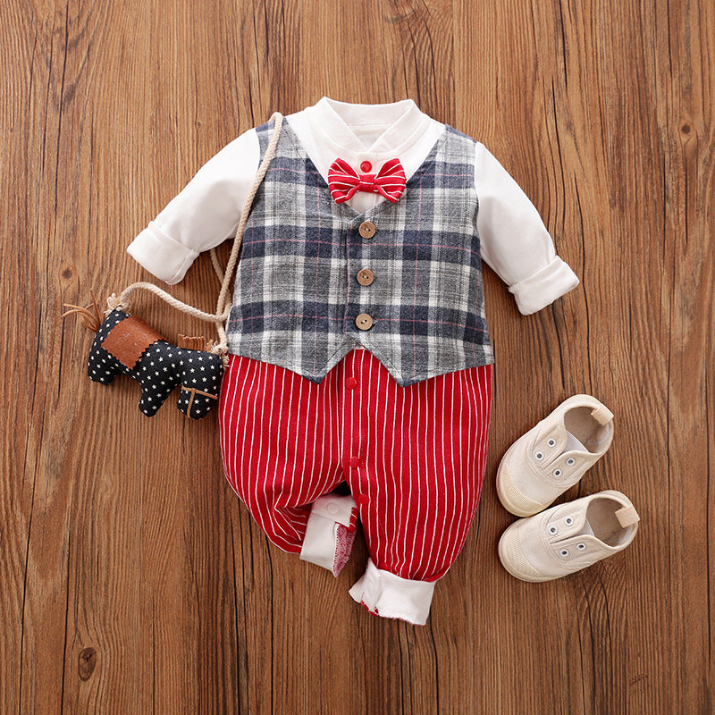 Spring Autumn Baby Gentleman Long Sleeve Jumpsuit Romper