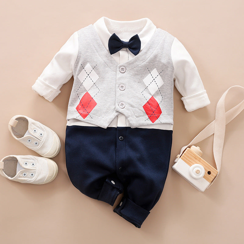 Spring Autumn Baby Gentleman Long Sleeve Jumpsuit Romper