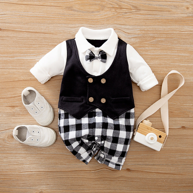 Spring Autumn Baby Gentleman Long Sleeve Jumpsuit Romper