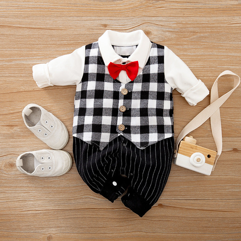 Spring Autumn Baby Gentleman Long Sleeve Jumpsuit Romper