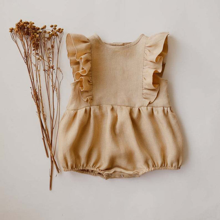 Baby Cotton Linen Romper Pleated Trim Triangle Comfortable Outfit