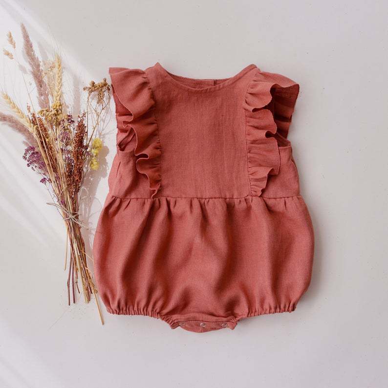 Baby Cotton Linen Romper Pleated Trim Triangle Comfortable Outfit