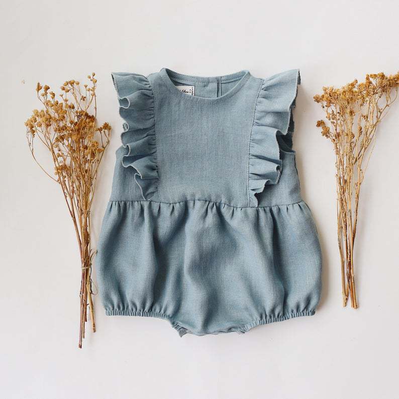 Baby Cotton Linen Romper Pleated Trim Triangle Comfortable Outfit