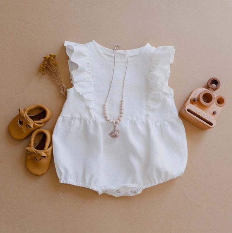 Baby Cotton Linen Romper Pleated Trim Triangle Comfortable Outfit