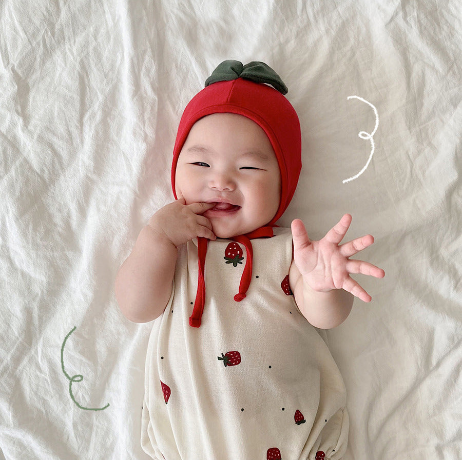 Baby Strawberry Print Vest Romper Cute Comfortable One Piece Outfit