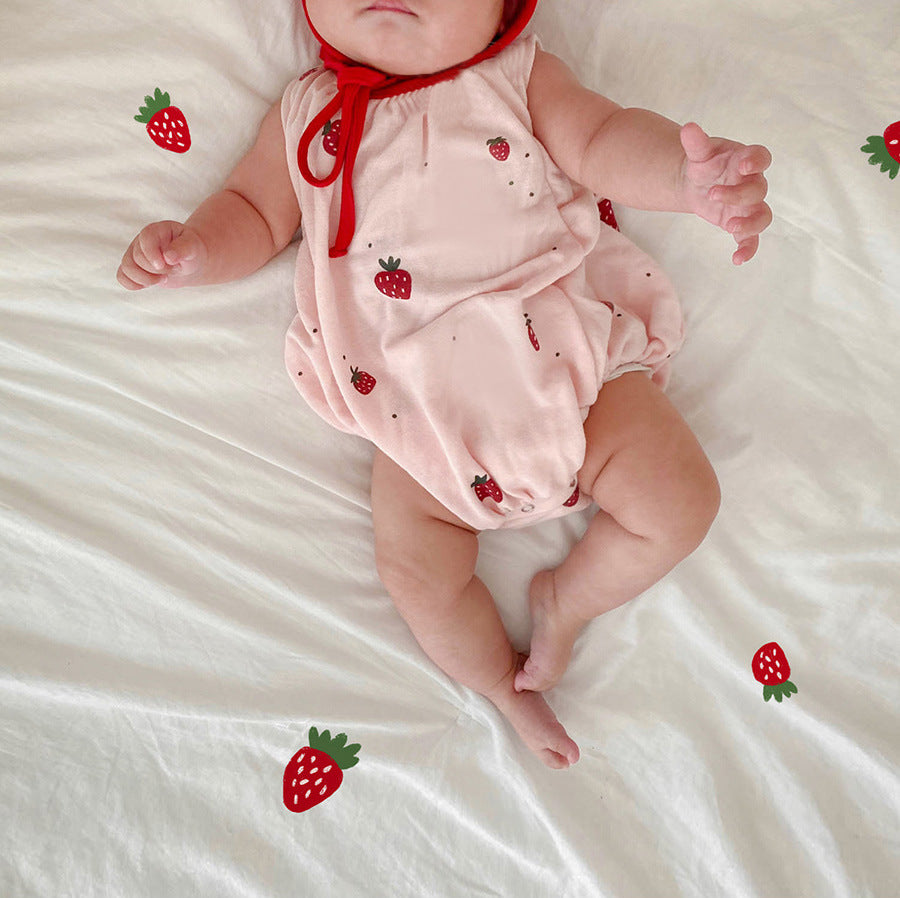 Baby Strawberry Print Vest Romper Cute Comfortable One Piece Outfit