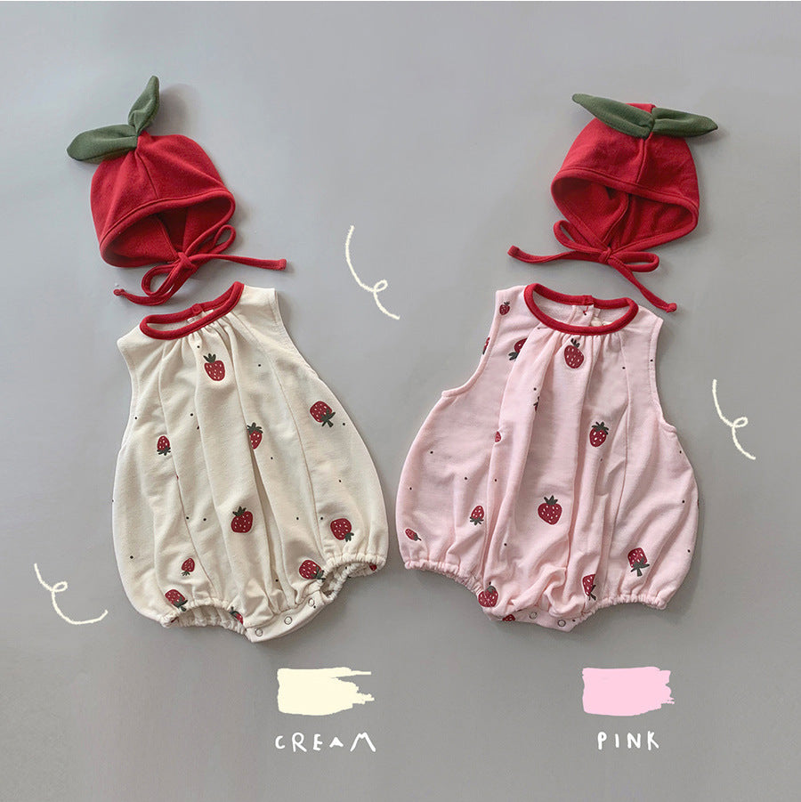 Baby Strawberry Print Vest Romper Cute Comfortable One Piece Outfit