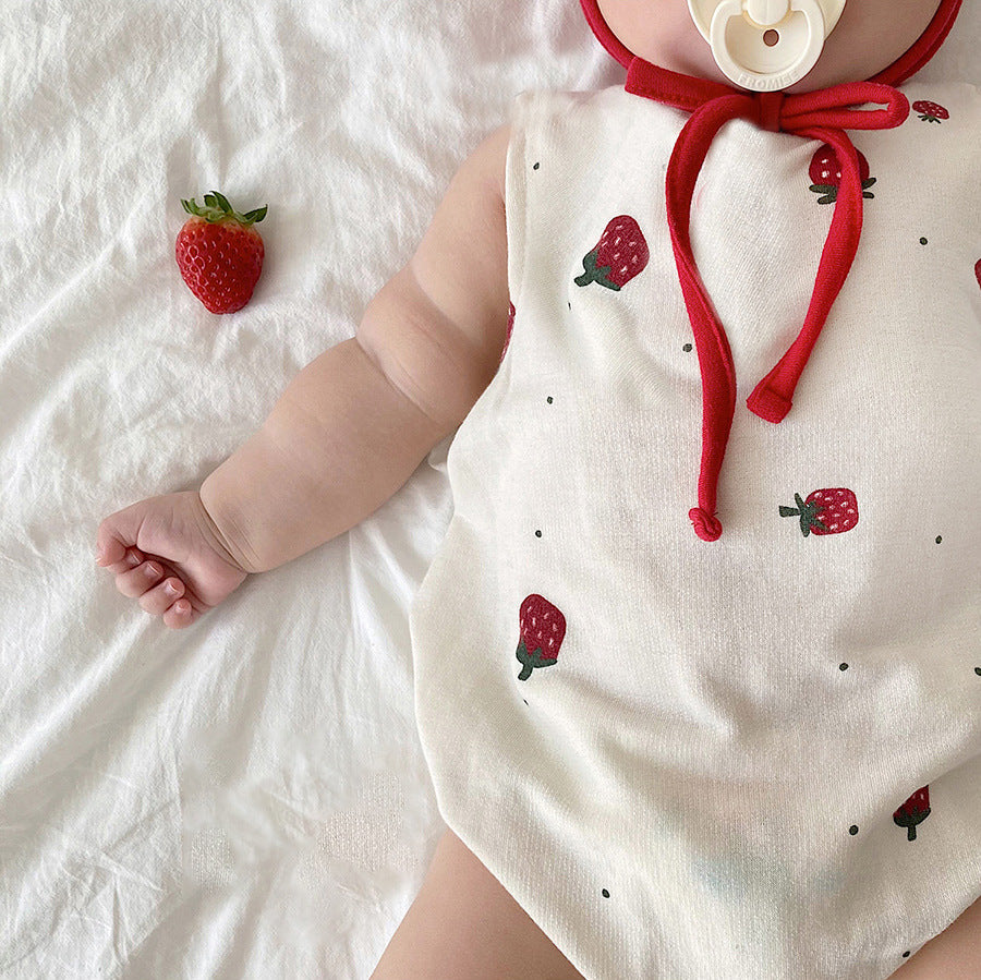 Baby Strawberry Print Vest Romper Cute Comfortable One Piece Outfit