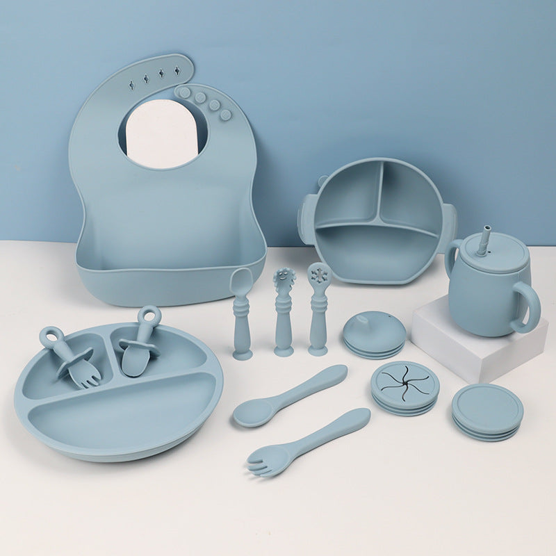 Silicone Baby Feeding Tableware Set 15 Piece Bib Bowl Spoon Plate
