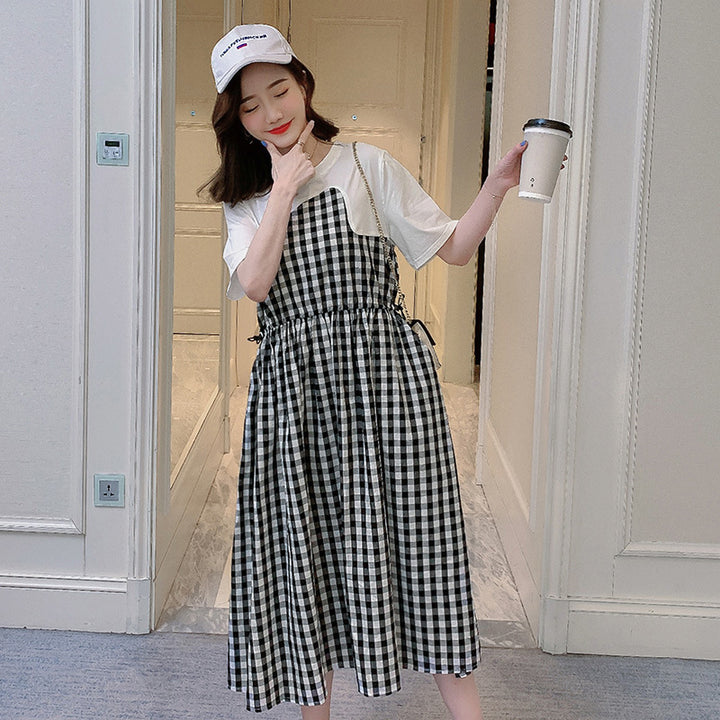 Plaid Patchwork Maternity Dress