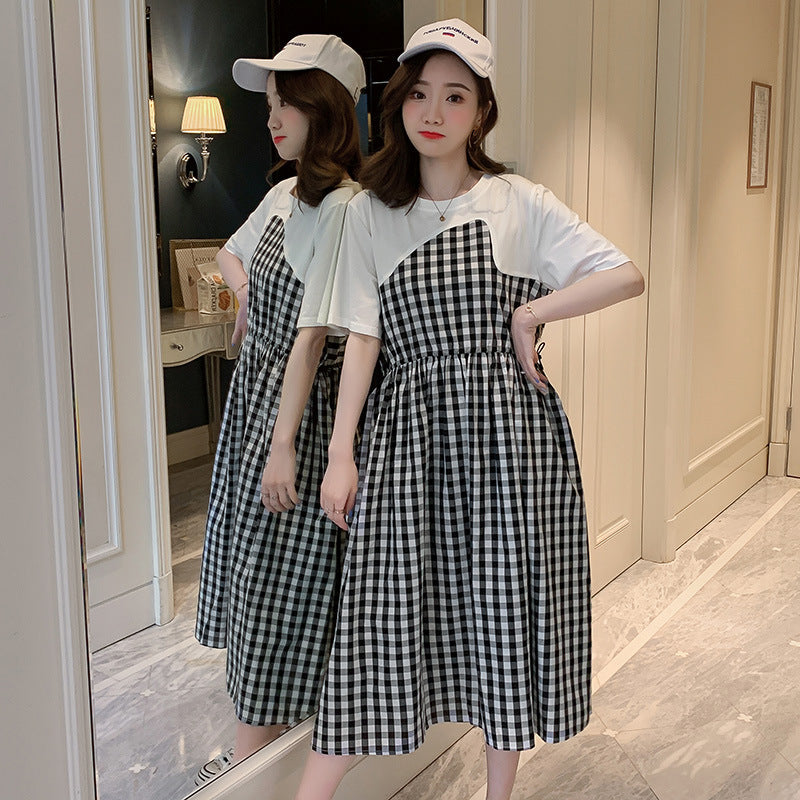 Plaid Patchwork Maternity Dress