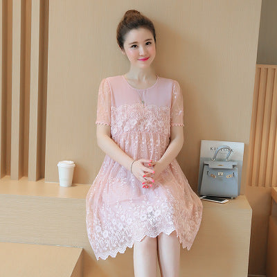 Summer Korean Lace Crochet Maternity Shirt Dress