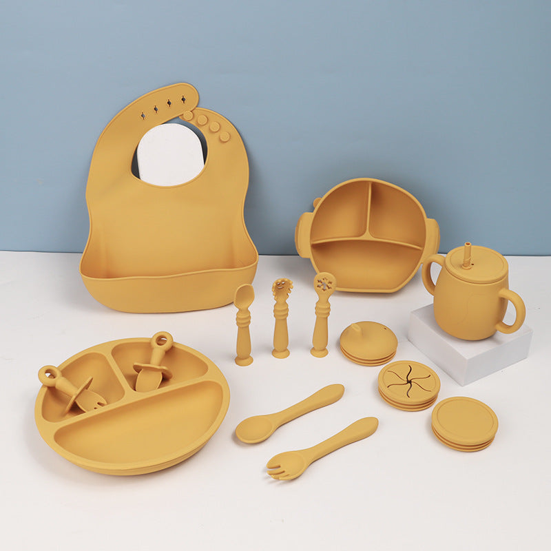 Silicone Baby Feeding Tableware Set 15 Piece Bib Bowl Spoon Plate