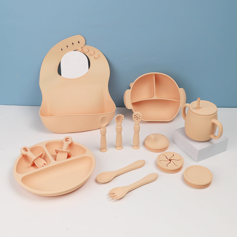 Silicone Baby Feeding Tableware Set 15 Piece Bib Bowl Spoon Plate