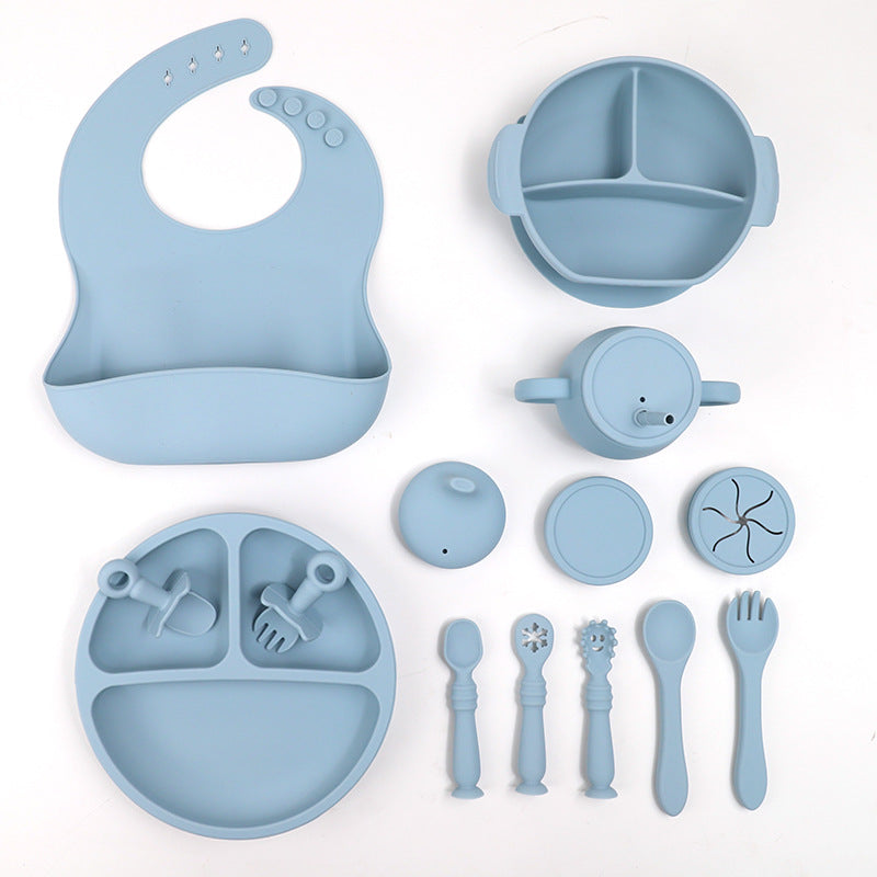 Silicone Baby Feeding Tableware Set 15 Piece Bib Bowl Spoon Plate
