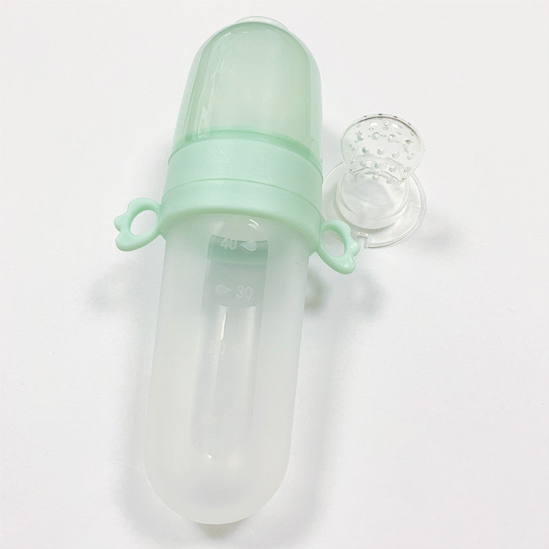 Baby Silicone Squeeze Feeding Bottle With Spoon And Net Pocket