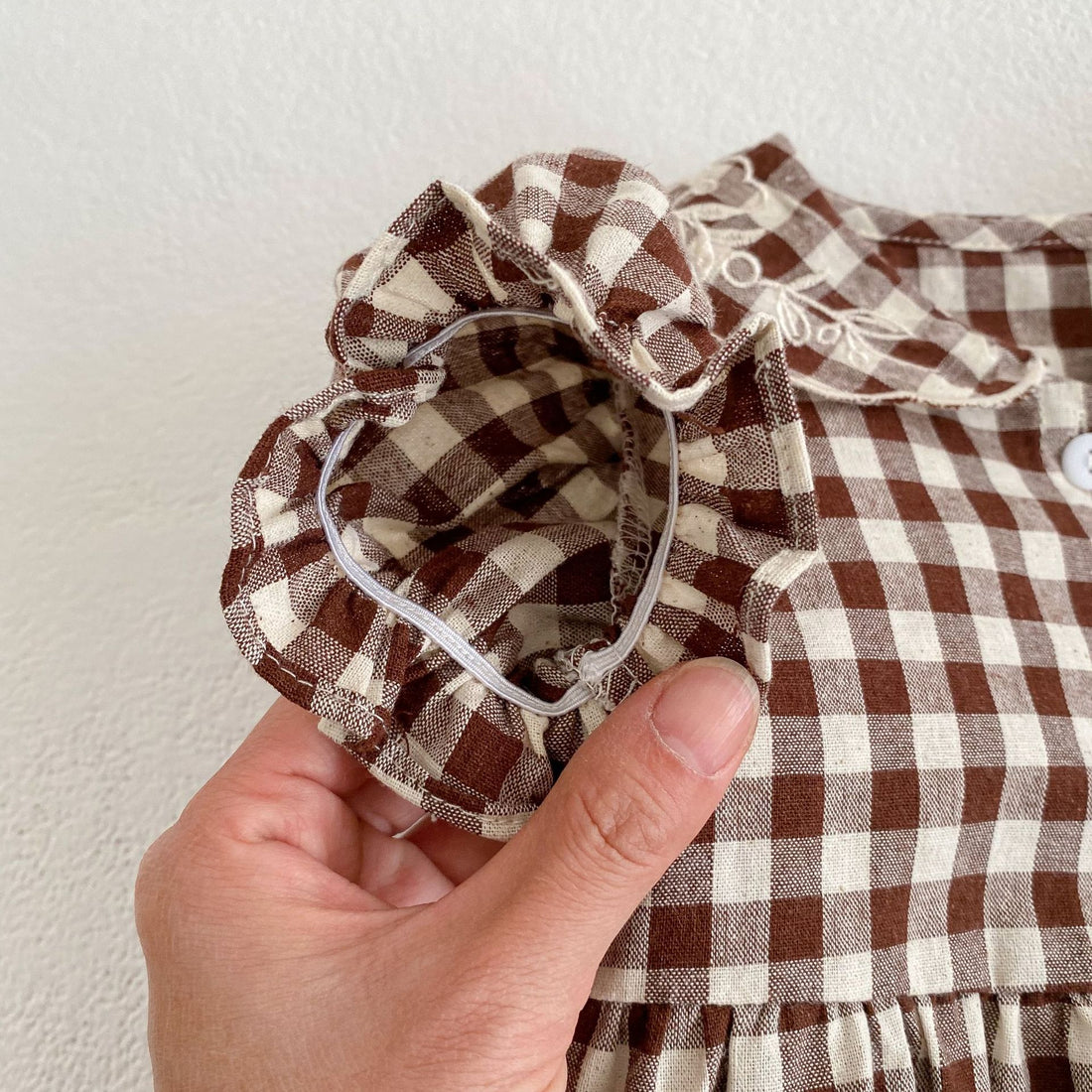 Baby  Embroidered Lapel Plaid Romper