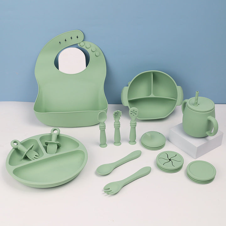 Silicone Baby Feeding Tableware Set 15 Piece Bib Bowl Spoon Plate